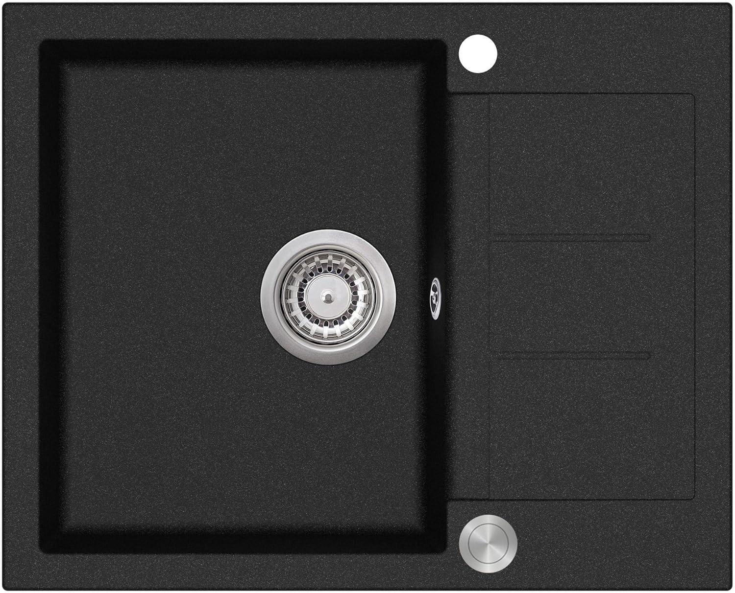Granitspüle SQT 102-601 AWP, Küchenspüle in Schwarz metallic, inkl. Siphon, 62x50