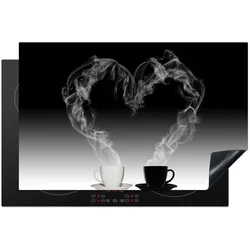 HERDABDECKPLATTE Kaffee - Herz - Schwarz und weiß - Tassen Induktionsschutz 81.6x52.7 cm