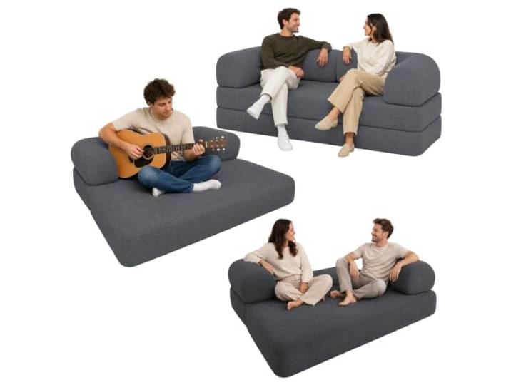 bananair - Schlafsofa 2-Sitzer aus Cord, Komprimiert (Anthrazit) Sofa 2-Sitzer, Modular, Vollständig Abziehbar, Maschinenwaschbare Bezüge, Fester Sitzkomfort, Weicher Stoff