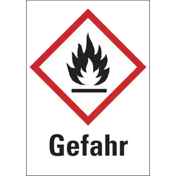 Aufkleber Gefahrstoffetiketten - Flamme (GHS02) & Signalwort "Gefahr" - 105 x 148 mm Folie selbstklebend