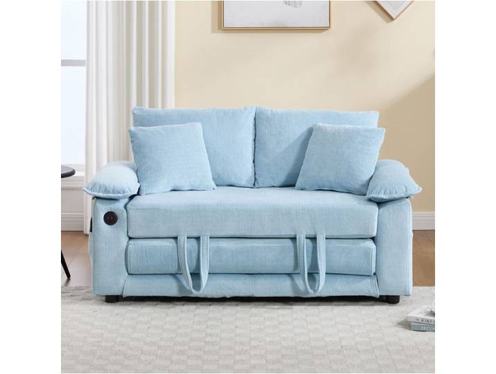 SENVIRO Canapé convertible 2 places 135 x 66 x 80 cm chenille bleu pliable