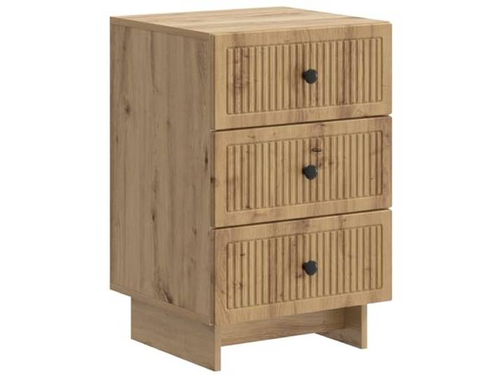 fsahslih Nachttisch Artisan-Eiche 43x41x66,5 cm 3 Schubladen Kompakter Kommodenschrank für Schlafzimmer mit 3 sanft gleitenden Schubladen und stilvollen schwarzen Metallknöpfen.