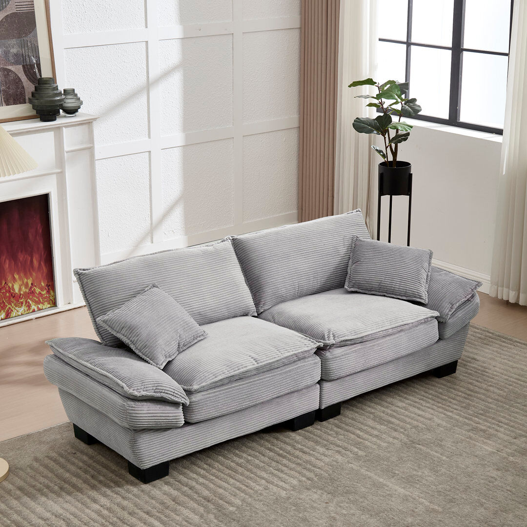 Rebrilliant 2 Seater Corduroy Loveseat Light Gray Corduroy 81cm H X 224cm W X 81cm D