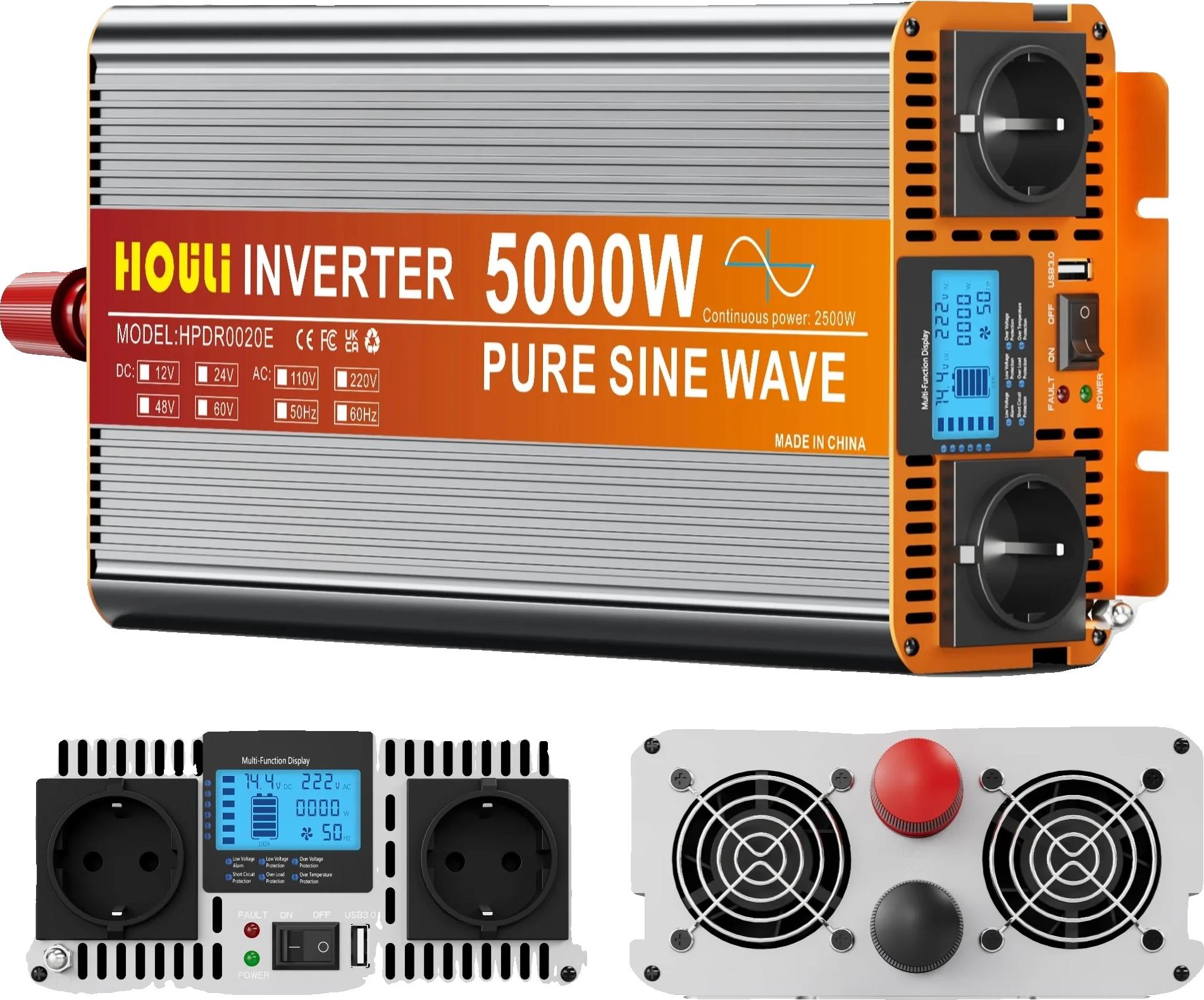 Wechselrichter, reine Sinuswelle-Ausgang, Unterstützung für mehrere Geräte, 5000W-12V, 220V