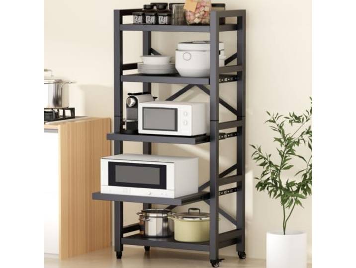 faitlux Küchenregal mit vollausziehbaren,5 Ebenen Schmalregal bis 160 kg Vollauszug 160 kg Tragkraft Rostgeschützter Stahl Rollen mit Bremse Für Mikrowelle, Airfryer & Kaffeemaschine