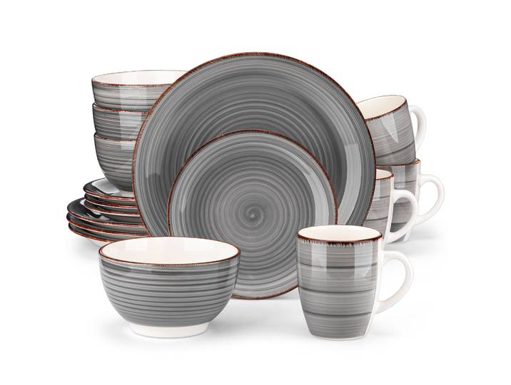 Vancasso – service de table en porcelaine, 16/32 pièces, service de table en céramique Vintage gris avec 4 assiettes à dîner/assiette à dessert/bol/tasse
