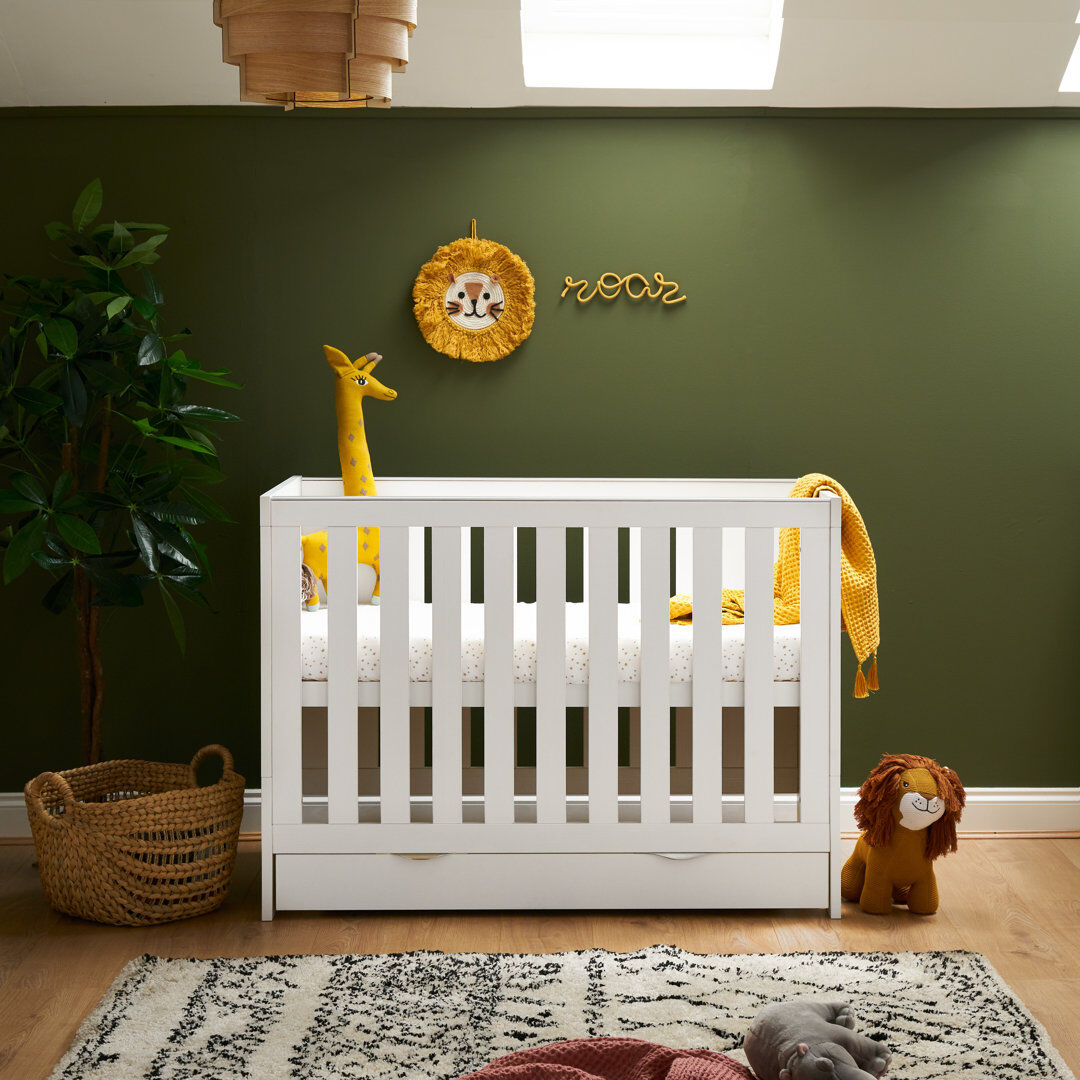 Obaby Nika Mini Cot Bed & Underdrawer White Wash