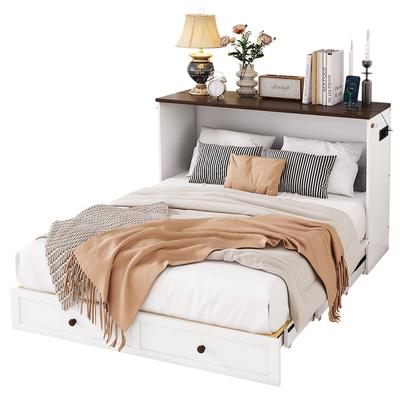 OKWISH Schrankbett 140x200 mit Schubladen, Regal und Stauraum, umbaubar, platzsparend, multifunktional, modernes Design, Weiß