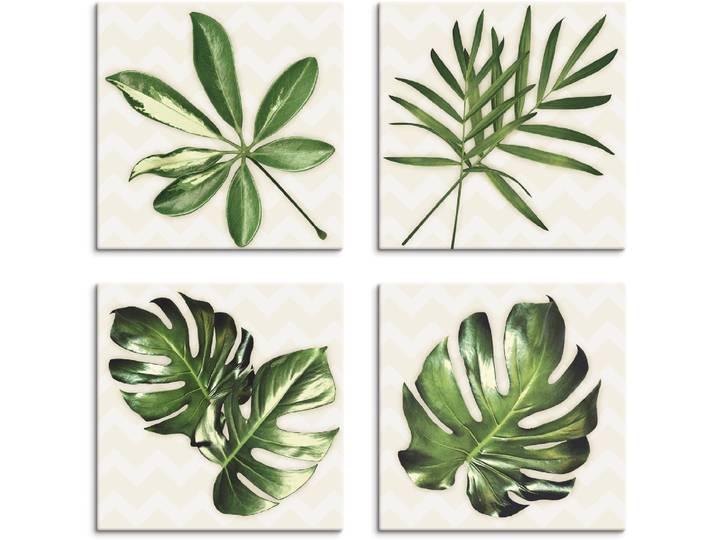 Leinwandbild ARTLAND Blätter mit Muster , beige (farbe bild(er): naturfarben), B:30cm H:30cm, Leinwand, MDF, Bilder, Leinwandbild, 4er Set, verschiedene Grössen