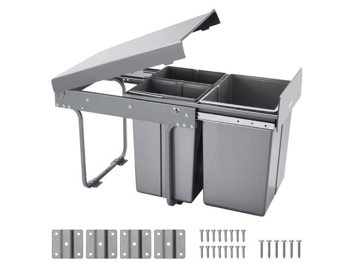 Poubelle coulissante pour armoire de cuisine - VEVOR - DB-40L03 - 20L + 2×10L - Bacs PP - Rail métal robuste