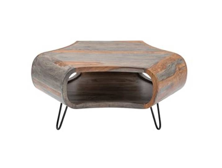 invicta INTERIOR Retro Couchtisch Organic Living 70cm grau Smoke Finish Sheesham Palisander Hairpin Legs