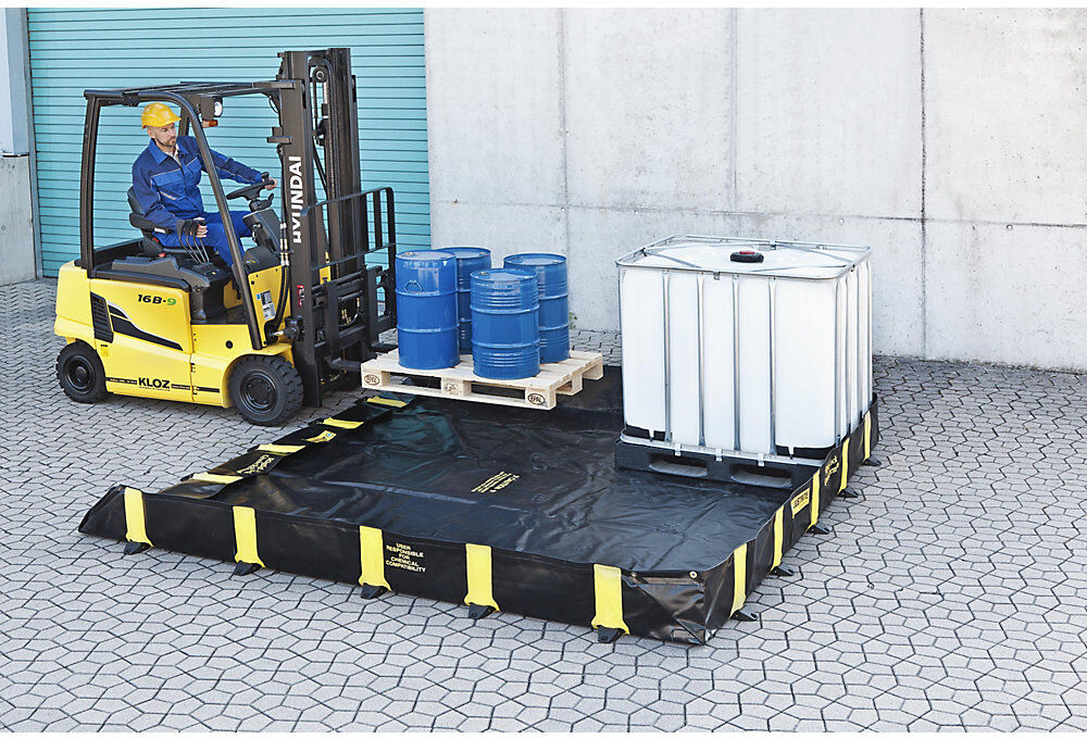 Justrite Faltwanne Rigid-Lock QuickBerm®, für gelegentliches Befahren, LxB 2,4 x 1,8 m