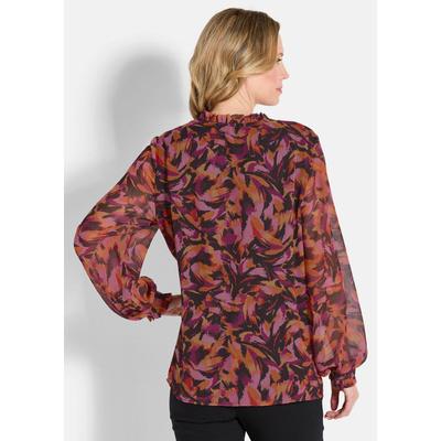 Schlupfbluse GOLDNER "Kurzgröße Druckbluse mit Rüschen", Damen, Gr. 22, rot (rot, gemustert), Obermaterial: 100% Polyester PES., Blusen Schlupfbluse, Bindebändchen