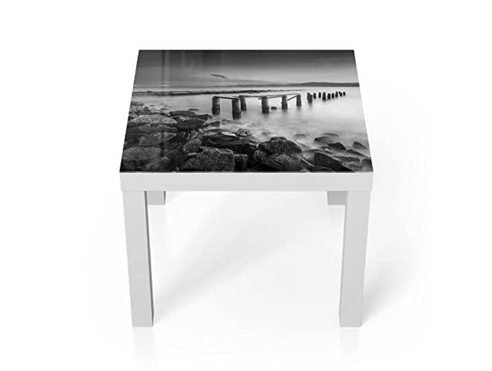 DEQORI Glastisch weiß klein 55x55 cm Motiv Alte Anlegestelle am Meer ausgefallener Beistelltisch aus Glas Hochglanz Couchtisch fürs Wohnzimmer moderner Couch Tisch mit Design