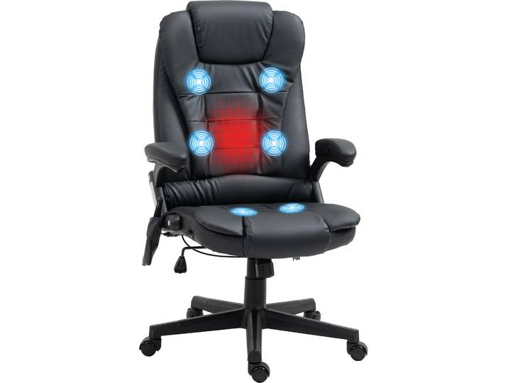 HOMCOM Fauteuil de bureau massant et chauffant électrique fauteuil bureau ergonomique revêtement synthétique noir