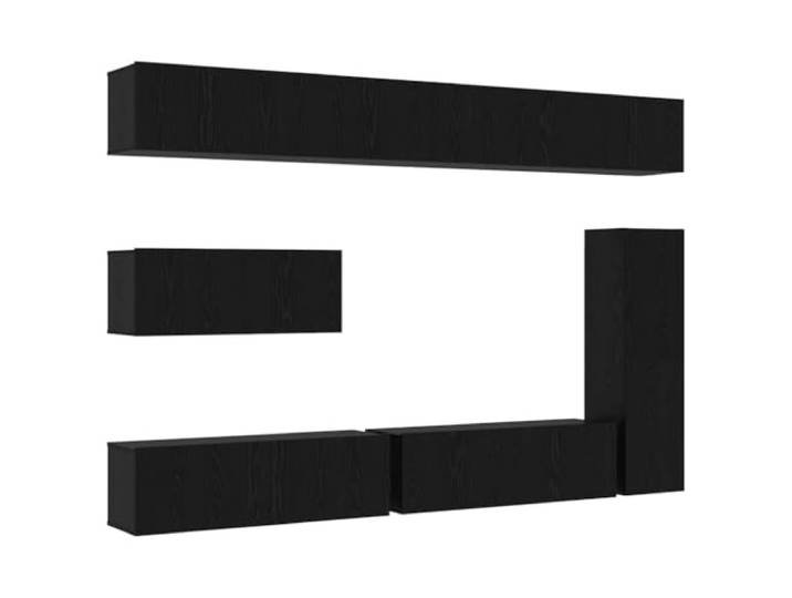 Makastle TV-Schrank 7-TLG. Schwarz Eichen-Optik Holzwerkstoff
