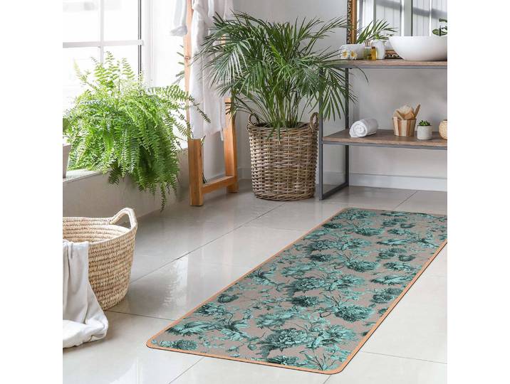 Läufer/Yogamatte Floraler Kupferstich 183 x 61cm Türkis/Türkis