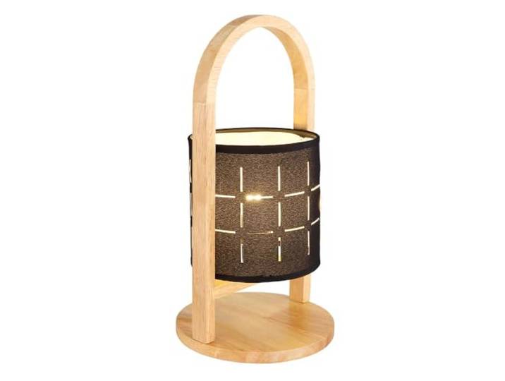 Tischleuchte Holz natur Nachttischlampe Textil schwarz Schlafzimmerleuchte Tischlampe, E14 Fassung, DxH 16x33 cm