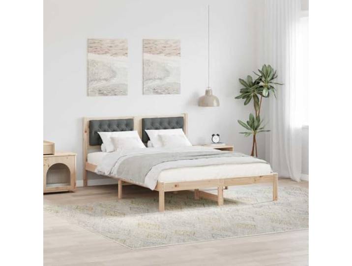 YNGBHFNOP Massives Kiefernholz Modernes Bettgestell 140 x 190 cm Braun Bettgestell Dunkelgrau 140x190 cm Massives Kiefernholz mit Polsterkopfteil Lattenrost Stabil