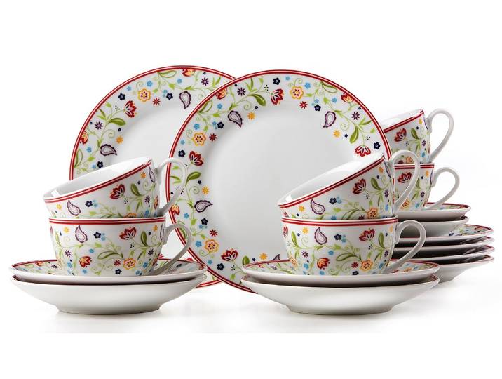 Kaffeeservice RITZENHOFF & BREKER Doppio Shanti, Geschirr-Set, Service , bunt (weiß, bunt), 18 Stk., Porzellan, Geschirr-Sets, Kaffeeservice, 18 Teile, für 6 Personen