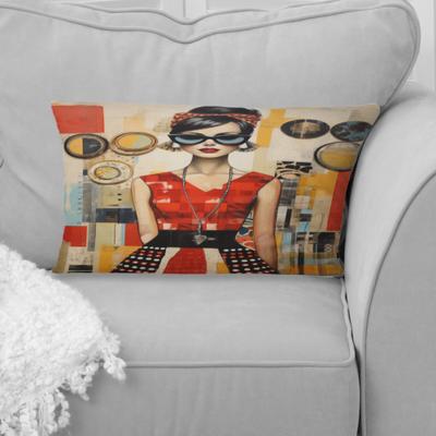 DESIGN ART Designart - Mid Century Retro Woman Portrait V - Abstract Midcentury Printed Throw Pillow - Mid-Century Pillow For Home