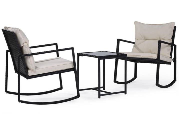 Salon de jardin avec 2 fauteuils à bascule Sami - Noir/beige