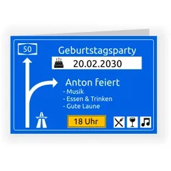 Einladungskarte 50. Geburtstag: Autobahn mit Foto in Blau