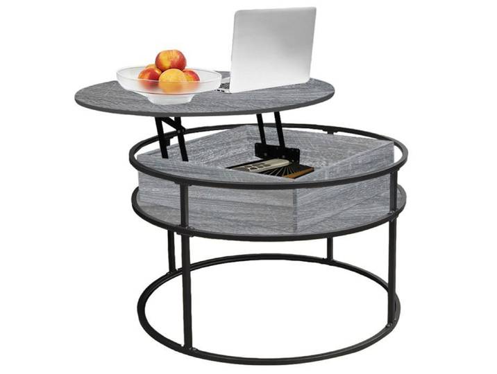 LVHCMFOHM Table Basse 2 en 1 Relevable - Table de Salon avec Rangement Intégré - Cadre Métal Noir - 60x60X47cm - Gris foncé