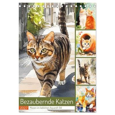 Bezaubernde Katzen. Miezen im lieblichen Aquarell-Stil (Tischkalender 2027 DIN A5 hoch), CALVENDO Monatskalender