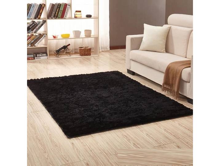 Tapis Salon Shaggy Poils Rectangulaire Noir - MISSMAO - Moderne - 200X250CM