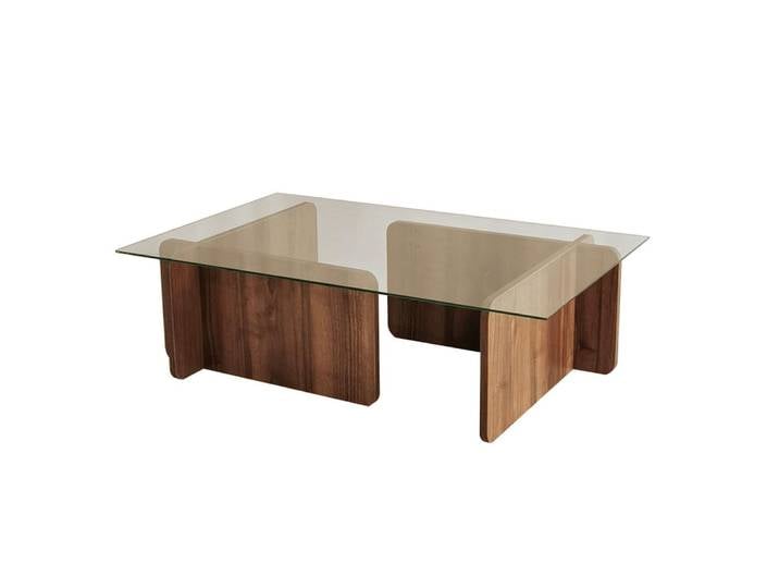 Table basse rectangulaire avec plateau en verre design minimaliste