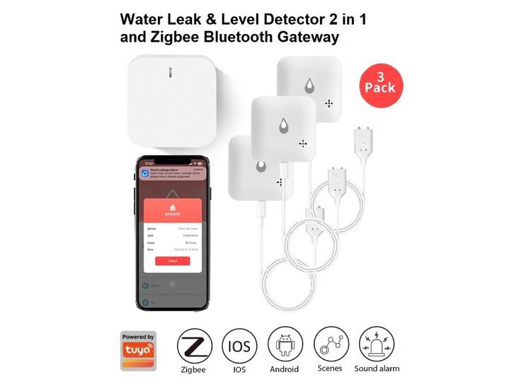 Kit Détecteur de Fuite d'Eau et de Niveau 2-en-1 Lincukoo Tuya Zigbee Bluetooth avec Alertes Instantanées via l'Application