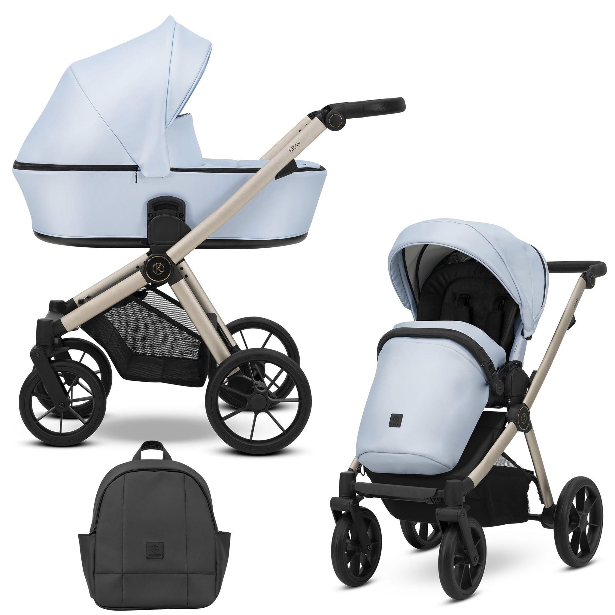 Kinderwagen Kunert Brav 2in1 - Champagnerfarbene Rahmen - Farbe: Babyblau Eco