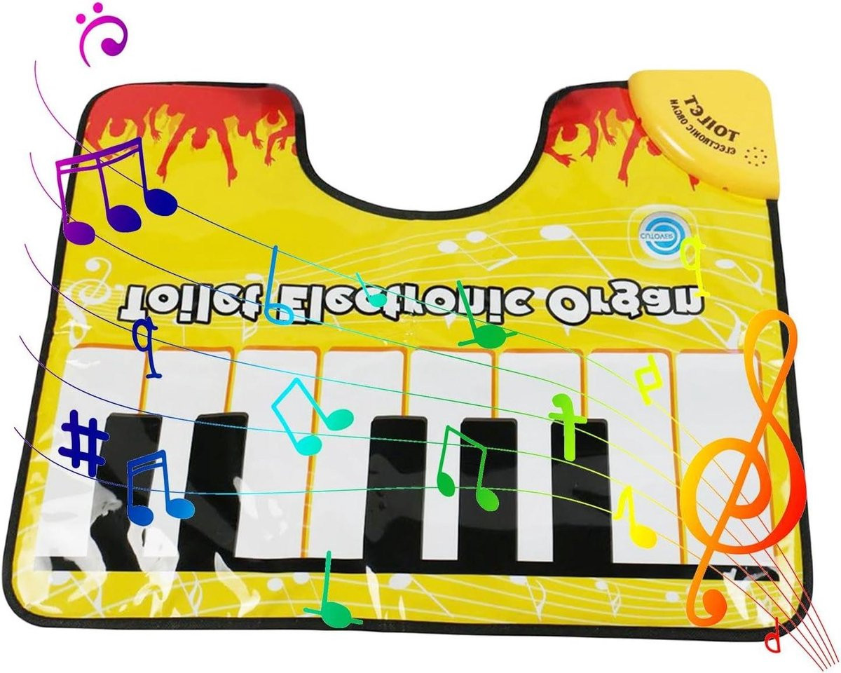 Interactieve piano vloermat voor badkamer en toilet met muziek en geluiden, Zwart, 59 x 48 cm