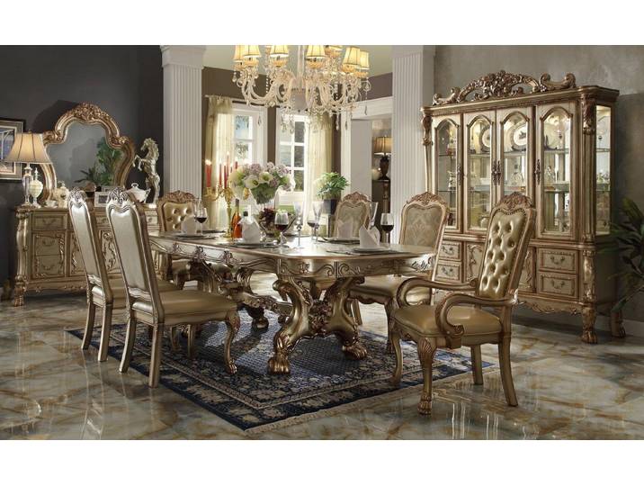 JVmoebel Esszimmer-Set Elegantes Esszimmermöbel-Set in goldfarbener Barock-Optik, (Esszimmer-Set, Küchen-Set), Made in Europa