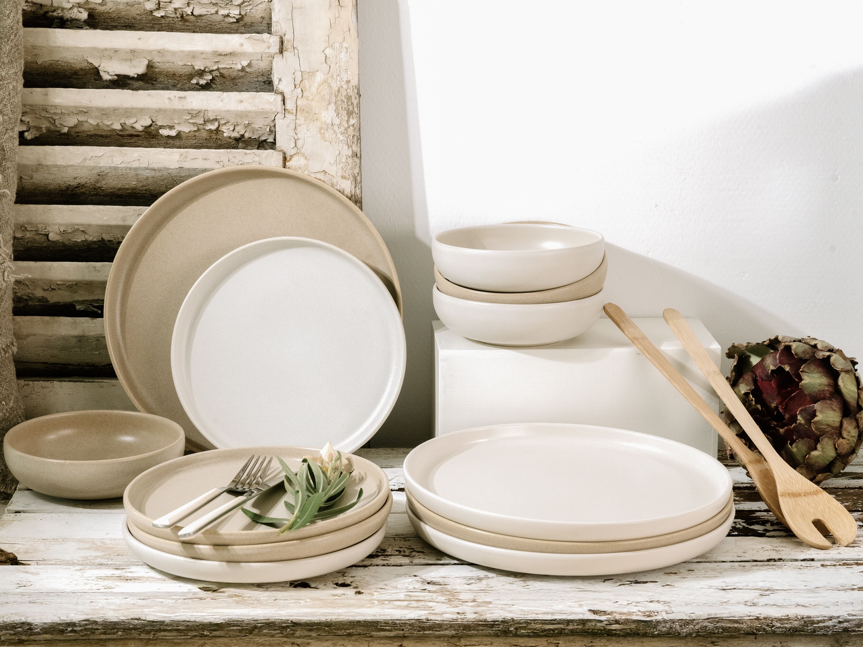 Teller-Set CREATABLE "Uno Toscana, Teller Set 12-tlg.", beige (bunt), 12, Steinzeug, Geschirr-Sets, Teller-Set, Puristische Formgebung, Inspiriert durch die Farben der Toscana