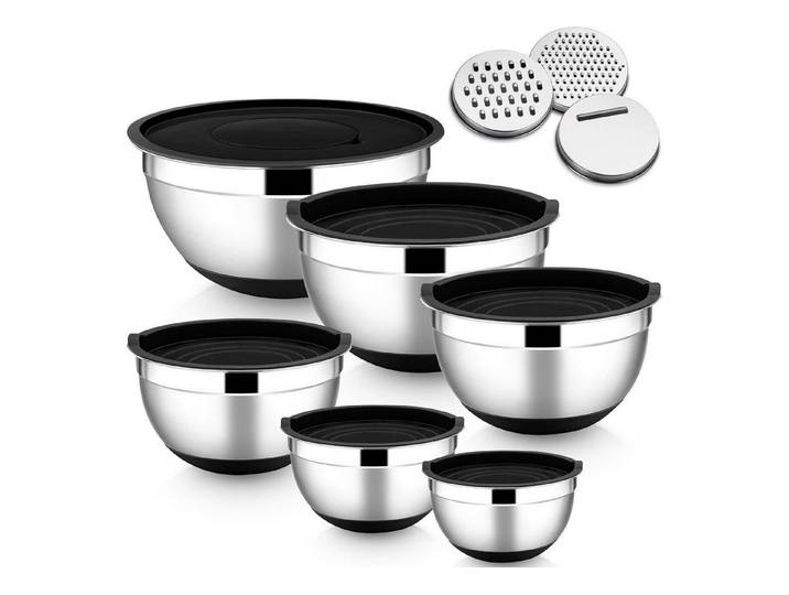 LuxusKollektion Rührschüssel Rührschüssel Set 6tlg. Edelstahl mit Deckel & Reibe, Metall