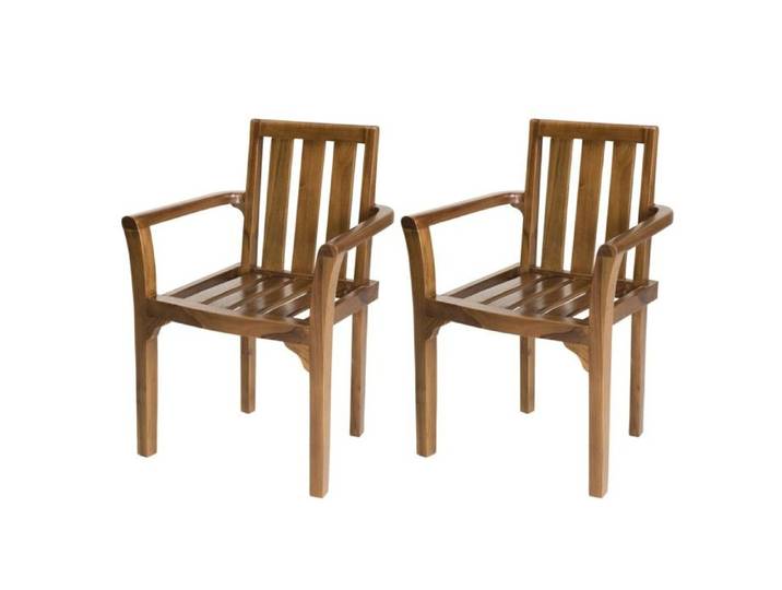 MACABANE MAEVA - Ensemble de 2 fauteuils empilables en bois teck huilé