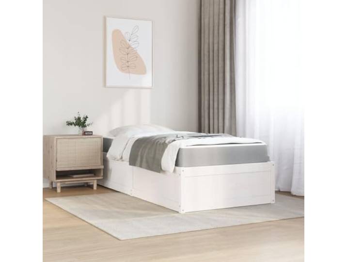 KTHLBRH Einzelbett mit Matratze weiß 90 x 190 cm Massives Kiefernholz, Taschenfedern, optimale Unterstützung, 1 Bettgestell und 1 Matratze