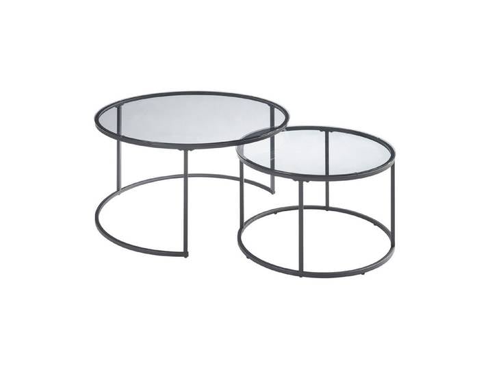 en.casa Couchtisch (Set, 2-St), »Kokkola« Satztisch rund Metall Rauchglas