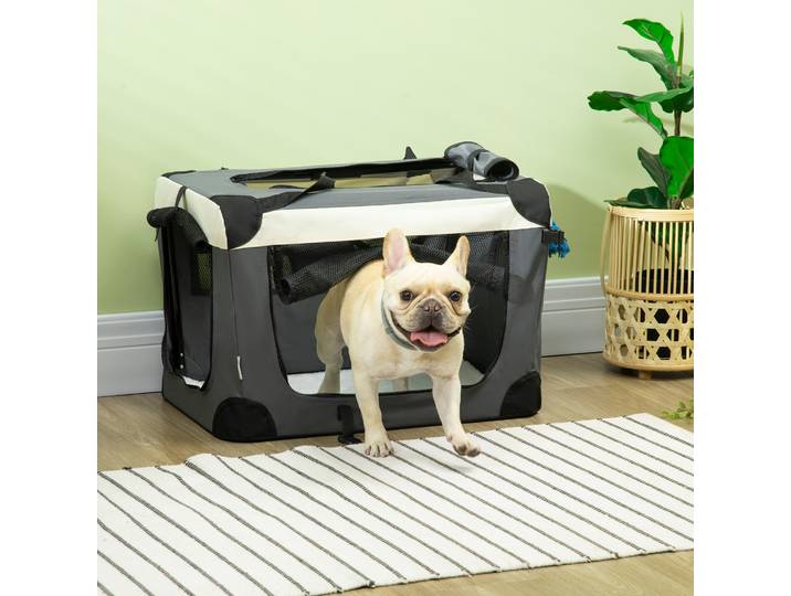 PawHut Sac Transport Pliable Oxford 3 Entrées Gris Noir