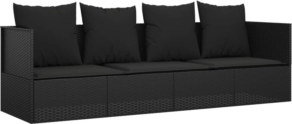 Outdoor-Loungebett mit Kissen Schwarz Poly Rattan