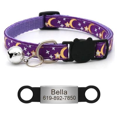 Uplift Essentials Customized Reflective Star & Moon Anti Lost Cat Collar purple