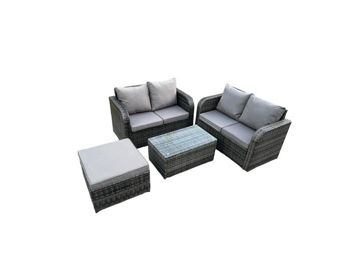 Fimous Gartenlounge-Set Polyrattan Dunkelgrau 5-Sitzer, Metall, Gartenmöbel, Gartengarnituren, Gartenmöbel-Sets