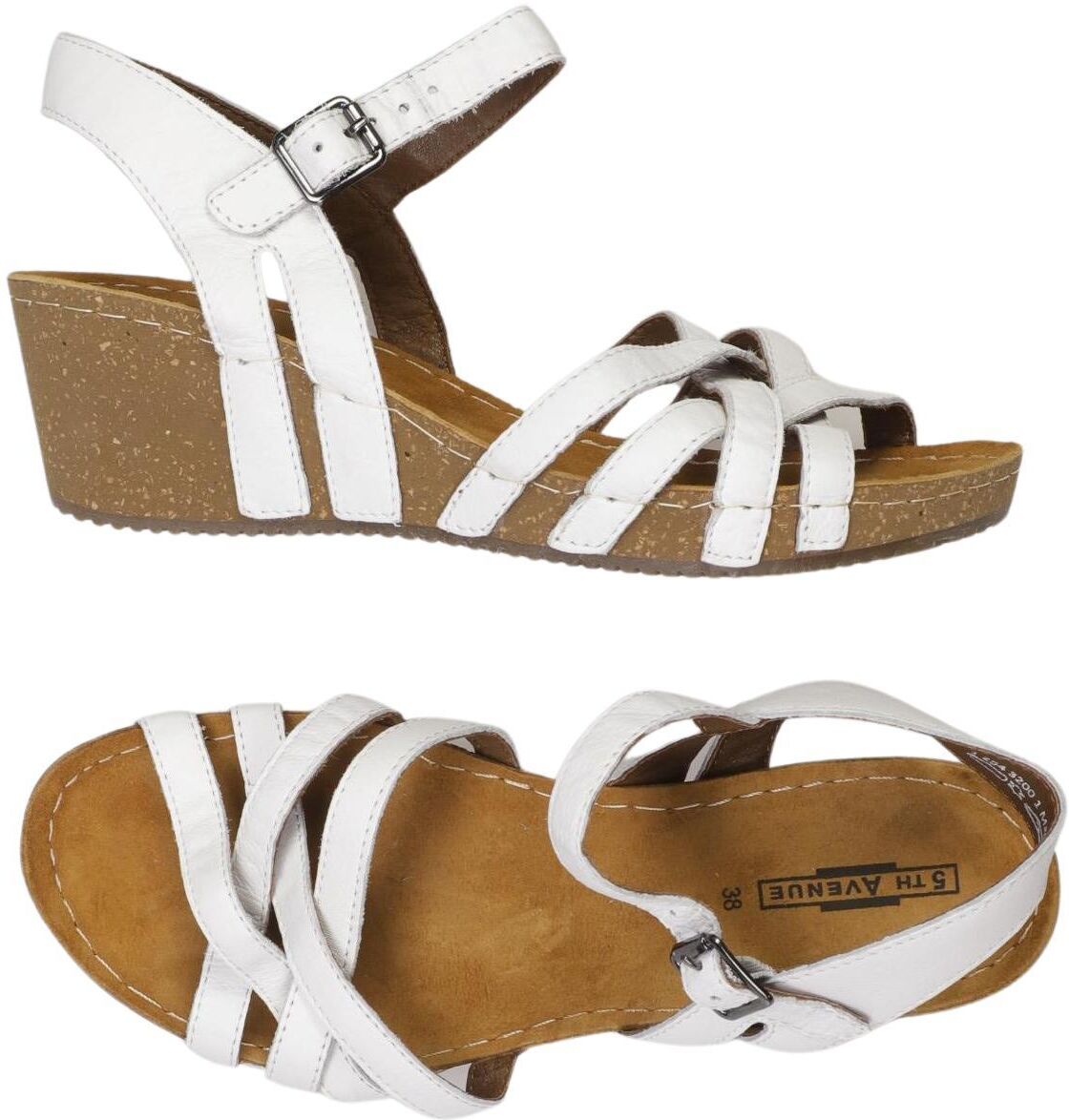 5th Avenue Damen Sandalen, Weiß, Gr. EU 38, Leder - Second Hand