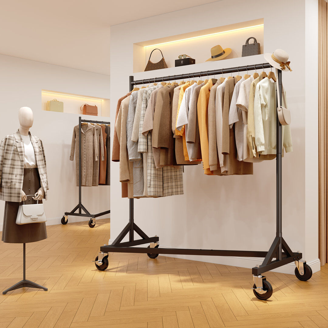 Rebrilliant Commercial Heavy Duty Clothing Rack - Z Base Rolling Garment Rack, 181kg (400lbs) Capacity Black 160cm L