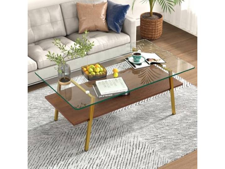 LOBO OFFICE Couchtisch mit getöntem gehärtetem Glas,moderner Salontisch Hochwertige gehärtete Glasplatte, stoßfest und sicher, repräsentiert modern‑minimalistischen Wohnstil