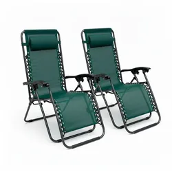 RATTATAN Set aus 2 verstellbaren Sonnenliegen aus Textilene mit Kopfkissen, klappbar und leicht für Garten, Terrasse, Pool – Vela/Grün