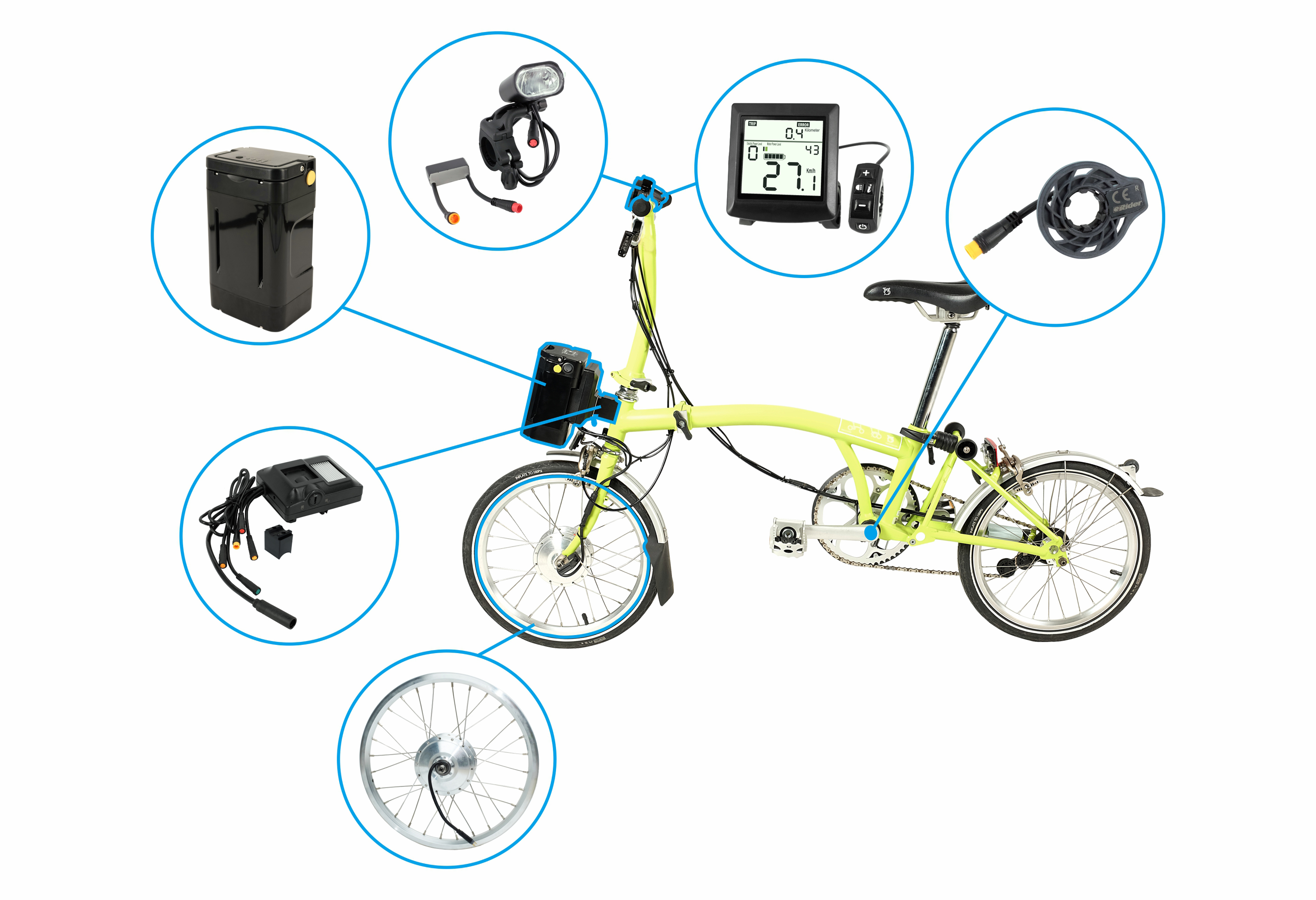 PowerSmart 8700mAh Akku mit 16 Zoll E-Bike DIY Umbausatz für Brompton Faltrad Elektrofahrrad mit Akku