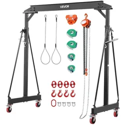 VEVOR Mobiler Portalkran mit 1995,81kg Tragkraft, 253-373cm Höhenverstellbarer Ladekran aus Stahl, Werkstattkran mit Manueller Laufkatze Hebezeug & 360° Feststellrollen, Lastkran für Lager Werkstatt